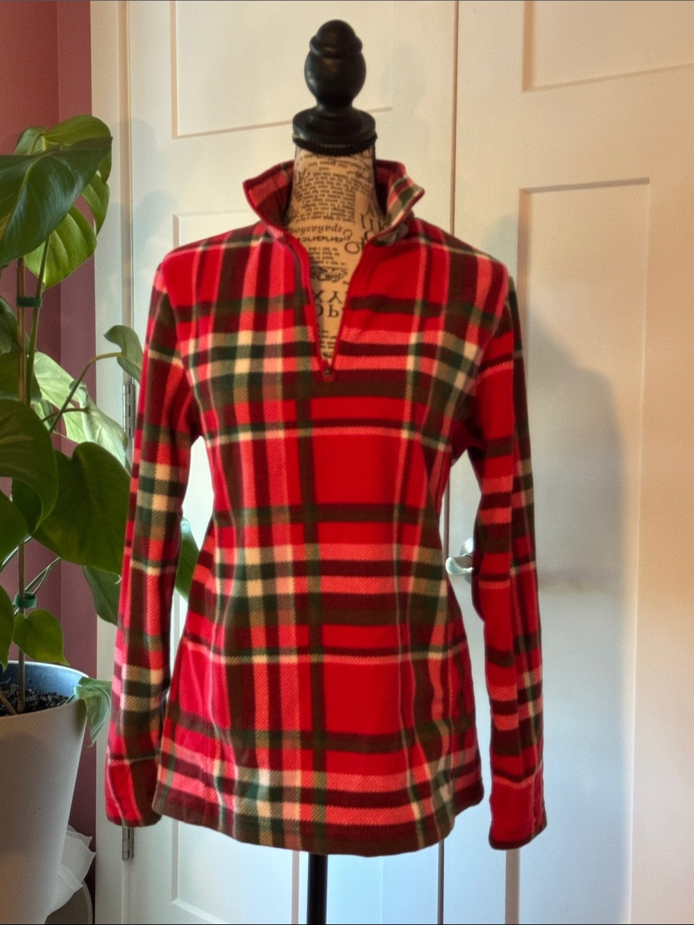 Lands' End Red Plaid Half-Zip Pullover